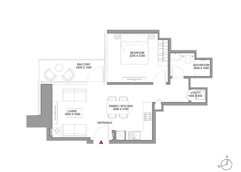 1 BR floor plan
