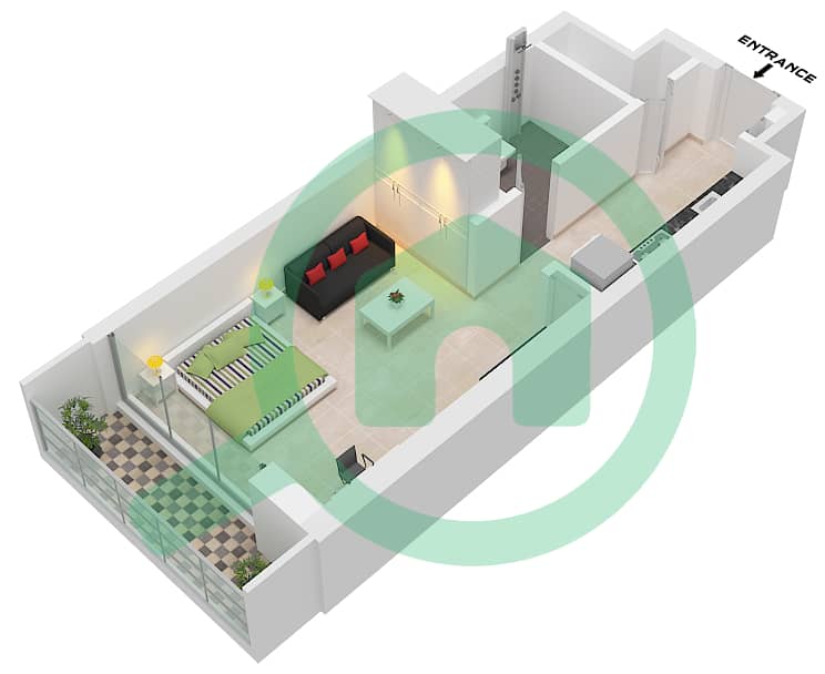 Grove Gallery Views - Studio Apartment Type A Floor plan Type A interactive3D