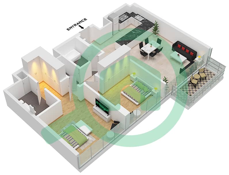 Grove Gallery Views - 2 Bedroom Apartment Type A Floor plan Type A interactive3D