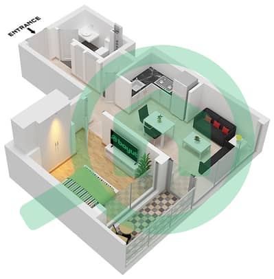 المخططات الطابقية لتصميم الوحدة 2-11,13,15,17,19,21 شقة 1 غرفة نوم - برج ذا كريست B