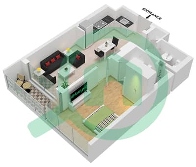 المخططات الطابقية لتصميم الوحدة 5-8,10-19 شقة 1 غرفة نوم - برج ذا كريست B