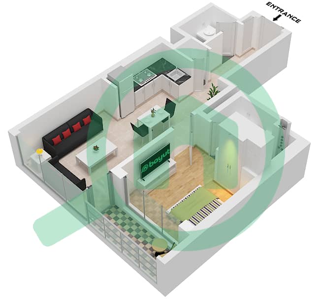 المخططات الطابقية لتصميم الوحدة 1,15,17,19,21,23 شقة 1 غرفة نوم - برج ذا كريست B "Unit 1 Floor 7-19
Unit 15 Floor 19
Unti 17 Floor 18
Unit 19 Floor 17
Unit 21 Floor 13-16
Unit 23 Floor 7-12" interactive3D