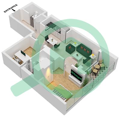 المخططات الطابقية لتصميم الوحدة 6-13 شقة 1 غرفة نوم - برج ذا كريست B