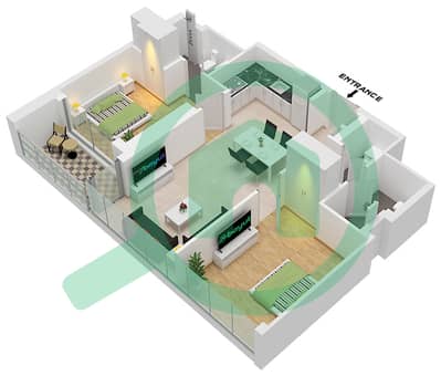 المخططات الطابقية لتصميم الوحدة 4,5,7,9,11-16,18,20 شقة 2 غرفة نوم - برج ذا كريست B