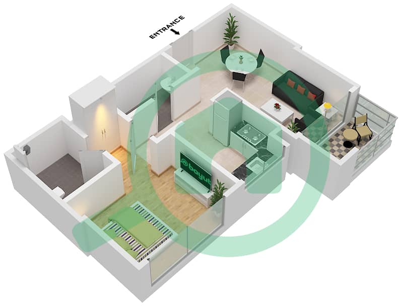 المخططات الطابقية لتصميم الوحدة 14 FLOOR 18 شقة 1 غرفة نوم - كريك فيوز 2 من عزيزي (عزيزي فواد ريزيدنس) Unit 14 Floor 18 interactive3D