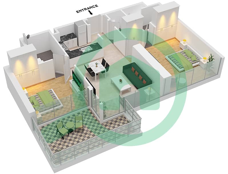 Elegance Tower - 2 Bedroom Apartment Type A1 Floor plan Type A1 interactive3D