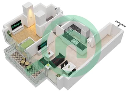 Peninsula Five - 1 Bed Apartments Type F1 / Unit 06 Floor 33-36 Floor plan