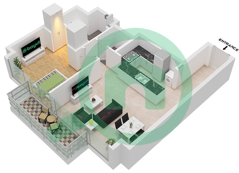المخططات الطابقية لتصميم النموذج F1 / UNIT 06 FLOOR 33-36 شقة 1 غرفة نوم - بنينسولا فايف Type F1 / Unit 06 Floor 33-36 interactive3D