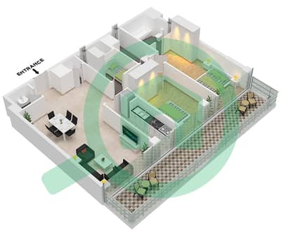 المخططات الطابقية لتصميم النموذج A1 شقة 2 غرفة نوم - ياس بيتش ريزيدنس