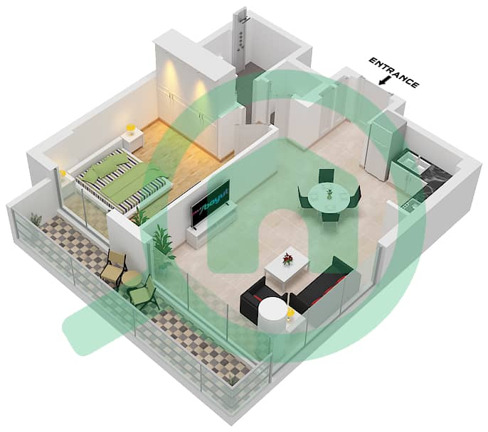 المخططات الطابقية لتصميم النموذج / الوحدة B1 / UNIT 8 شقة 1 غرفة نوم - فيريديان Type B1 Unit 8 Floor 1 interactive3D