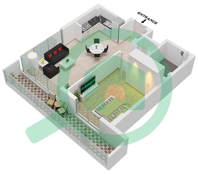 常春藤公寓大楼 - 1 卧室公寓类型／单位B2 / UNIT 9戶型图 Type B2 Unit 9 Floor 1 interactive3D