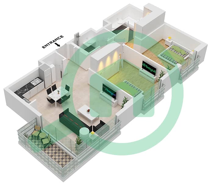常春藤公寓大楼 - 2 卧室公寓类型／单位A1 / UNIT 2-16戶型图 Type A1 Unit 2 Floor 1
Type A1 Unit 4 Floor 2-6
Type A1 Unit 16M Floor 2-6 interactive3D