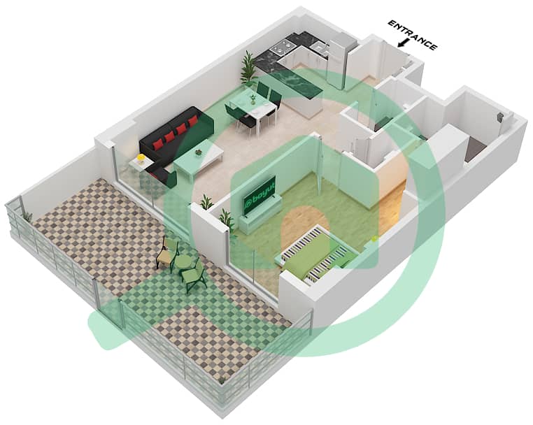 المخططات الطابقية لتصميم النموذج / الوحدة C1 / UNIT 17 شقة 1 غرفة نوم - فيريديان Type C1 Unit 17 Floor 1 interactive3D