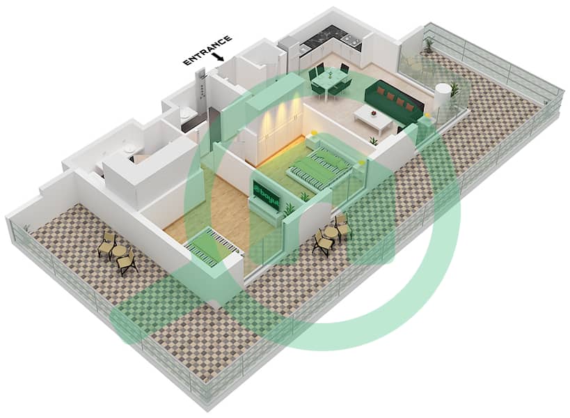 المخططات الطابقية لتصميم النموذج / الوحدة A2 / UNIT 14 شقة 2 غرفة نوم - فيريديان Type A2 Unit 14 Floor 1 interactive3D