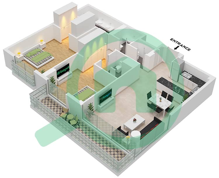 常春藤公寓大楼 - 2 卧室公寓类型／单位D2 / UNIT 3戶型图 Type D2 Unit 3 Floor 2-7 interactive3D