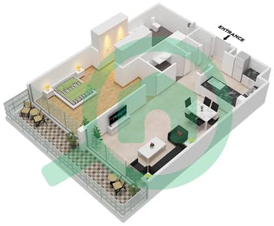 公园之门公寓D座 - 1 卧室公寓类型1A戶型图