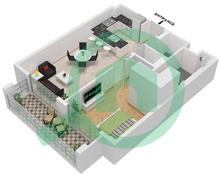 汉密尔顿大厦 - 1 卧室公寓类型／单位A1 / UNIT 1,13戶型图 Type A1 Unit 1,13 Floor 1-5 interactive3D