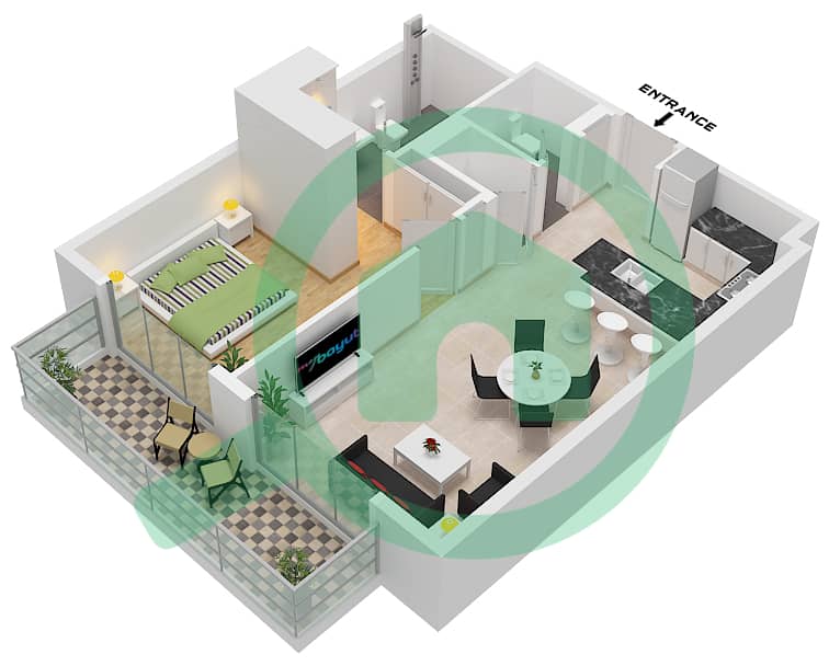 汉密尔顿大厦 - 1 卧室公寓类型／单位A2 / UNIT 4,7,10,14戶型图 Type A2 Unit 4,7,10,14 Floor 2-5
Type A2 Unit 7,10,14 Floor 1 interactive3D