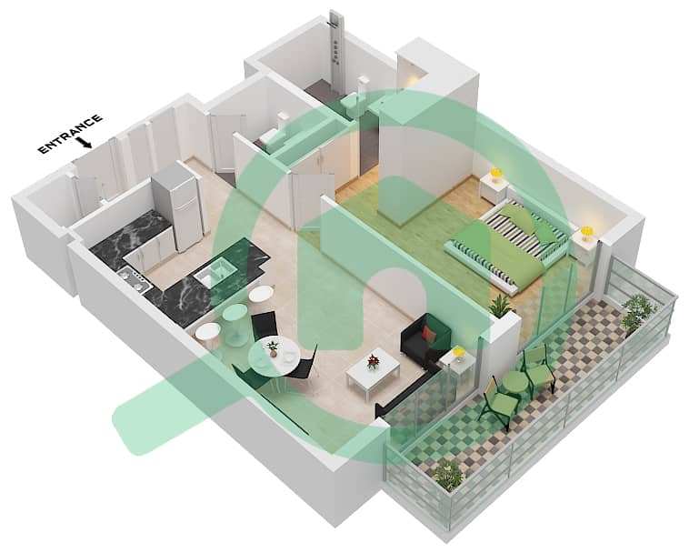 Hamilton House - 1 Bedroom Apartment Type/unit B / UNIT 11 Floor plan Type B Unit 11 Floor 1-5 interactive3D
