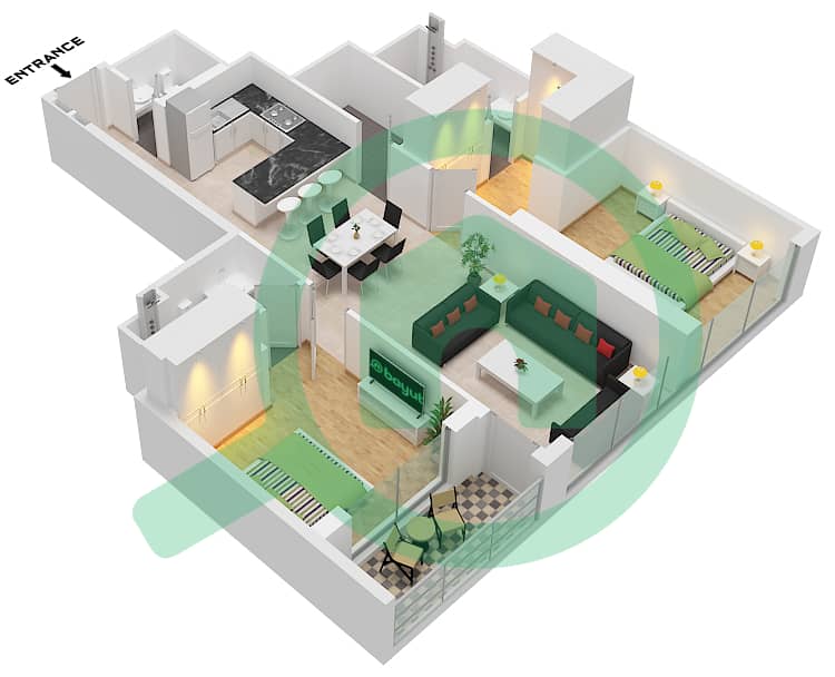 丰裕海浪小区 - 2 卧室公寓类型／单位A / UNIT 4戶型图 Type A Unit 4 Floor 10-19,22-33 interactive3D