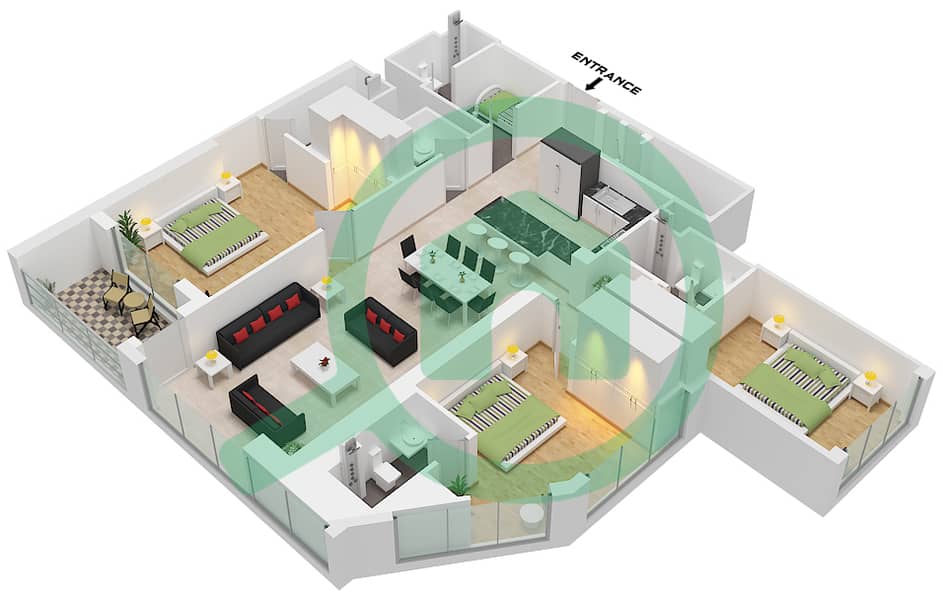 Waves Opulence - 3 Bedroom Apartment Type A /  UNIT 2 Floor plan Type A Unit 2 Floor 10-19,22-33 interactive3D