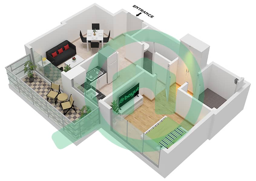 Creek Views II by Azizi (Azizi Fawad Residence) - 1 Bedroom Apartment Unit 12 FLOOR 13-18 Floor plan Unit 12 Floor 13-18 interactive3D