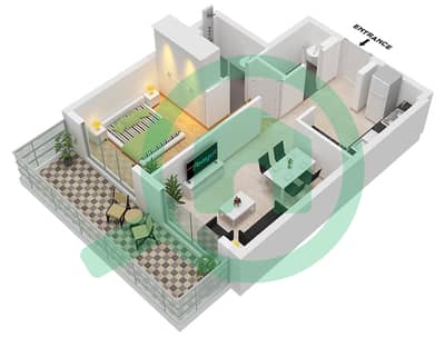 المخططات الطابقية لتصميم الوحدة 7 شقة 1 غرفة نوم - بن غاطي لونا