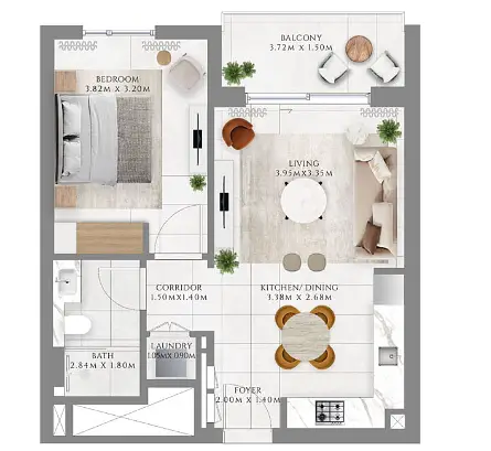 1 BR floor plan