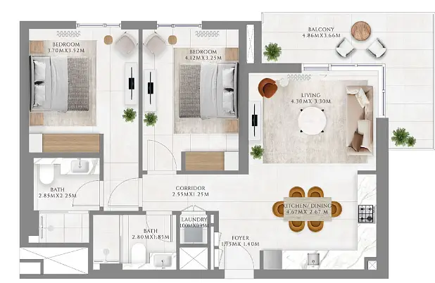 2 BR floor plan