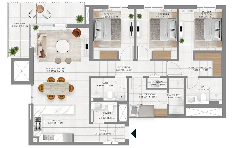 3 BR floor plan