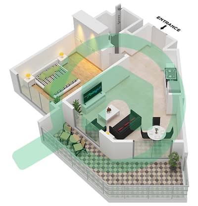 المخططات الطابقية لتصميم الوحدة 21 FLOOR 1-3 شقة 1 غرفة نوم - بارك افينيو II