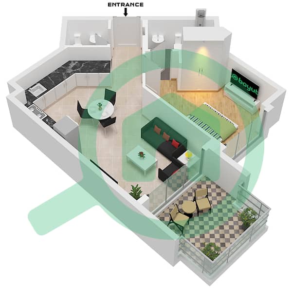 Type 1BR-E Floor 3-26,28-54,56-68