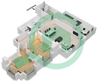 阿尔马贾兹3号 - 2 卧室公寓类型／单位A / UNIT 1-2,5-6戶型图