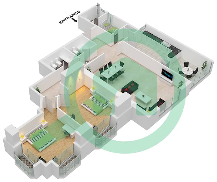 Al Majaz 3 - 2 Bedroom Apartment Type/unit A / UNIT 1-2,5-6 Floor plan Type A / Unit 1-2,5-6 interactive3D