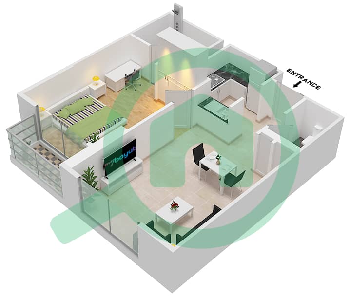 Тауэр Алтай - Апартамент 1 Спальня планировка Тип/мера 3 / UNIT 4 FLOOR 2-13 Type 3 Unit 4 Floor 2-13,15-25 interactive3D