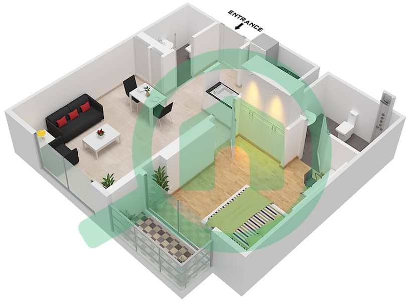Тауэр Алтай - Апартамент 1 Спальня планировка Тип/мера 8 / UNIT 9 FLOOR 2-13 Type 8 Unit 9 Floor 2-13,15-25 interactive3D