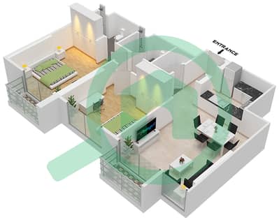 المخططات الطابقية لتصميم النموذج / الوحدة 3 / UNIT 1 FLOOR 2-13 شقة 2 غرفة نوم - برج التاي