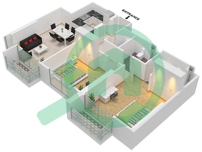 المخططات الطابقية لتصميم النموذج / الوحدة 4 / UNIT 6 FLOOR 2-13 شقة 2 غرفة نوم - برج التاي