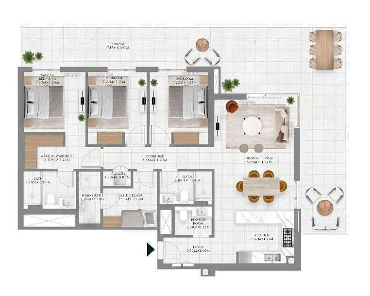 3 BR floor plan