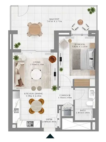 1 BR floor plan