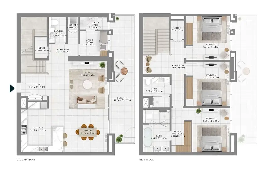 3 BR floor plan