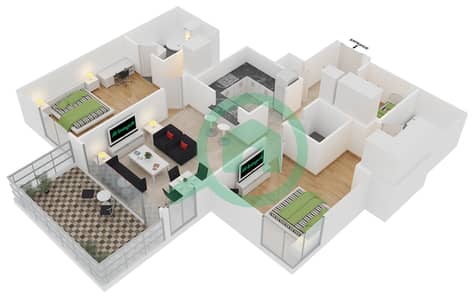 29大道1号塔楼 - 2 卧室公寓套房9 FLOOR 29-32戶型图