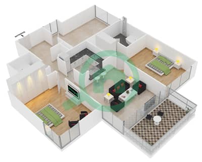 المخططات الطابقية لتصميم التصميم 6 FLOOR 6-28 شقة 2 غرفة نوم - 29 بوليفارد 1