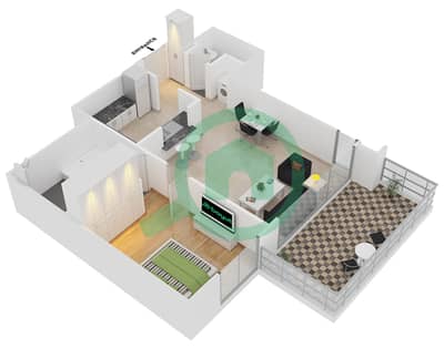 المخططات الطابقية لتصميم التصميم 4,5 شقة 1 غرفة نوم - 29 بوليفارد 1