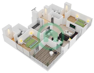 المخططات الطابقية لتصميم التصميم 3 شقة 2 غرفة نوم - 29 بوليفارد 1
