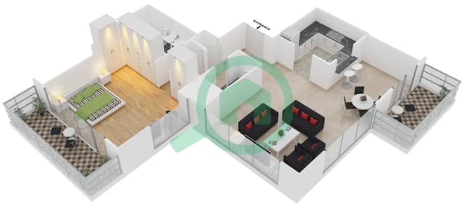 29大道1号塔楼 - 1 卧室公寓套房2 FLOOR 34-42戶型图