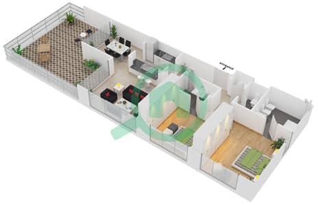 Аль Маджара 3 - Апартамент 2 Cпальни планировка Гарнитур, анфилиада комнат, апартаменты, подходящий 01 / GROUND FLOOR