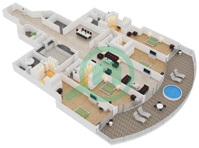المخططات الطابقية لتصميم الوحدة H2 شقة 4 غرف نوم - كمبينسكي نخلة جميرا