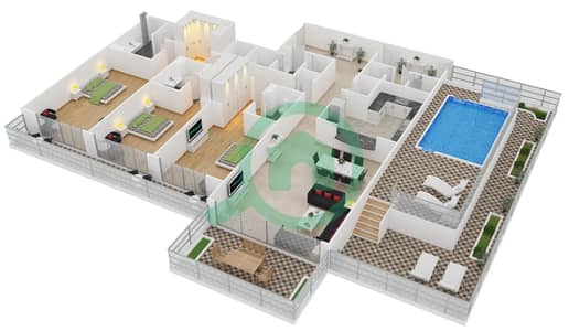 المخططات الطابقية لتصميم الوحدة D5 شقة 3 غرف نوم - كمبينسكي نخلة جميرا