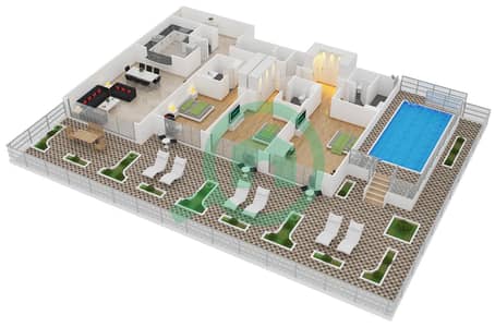 المخططات الطابقية لتصميم الوحدة D4 شقة 3 غرف نوم - كمبينسكي نخلة جميرا